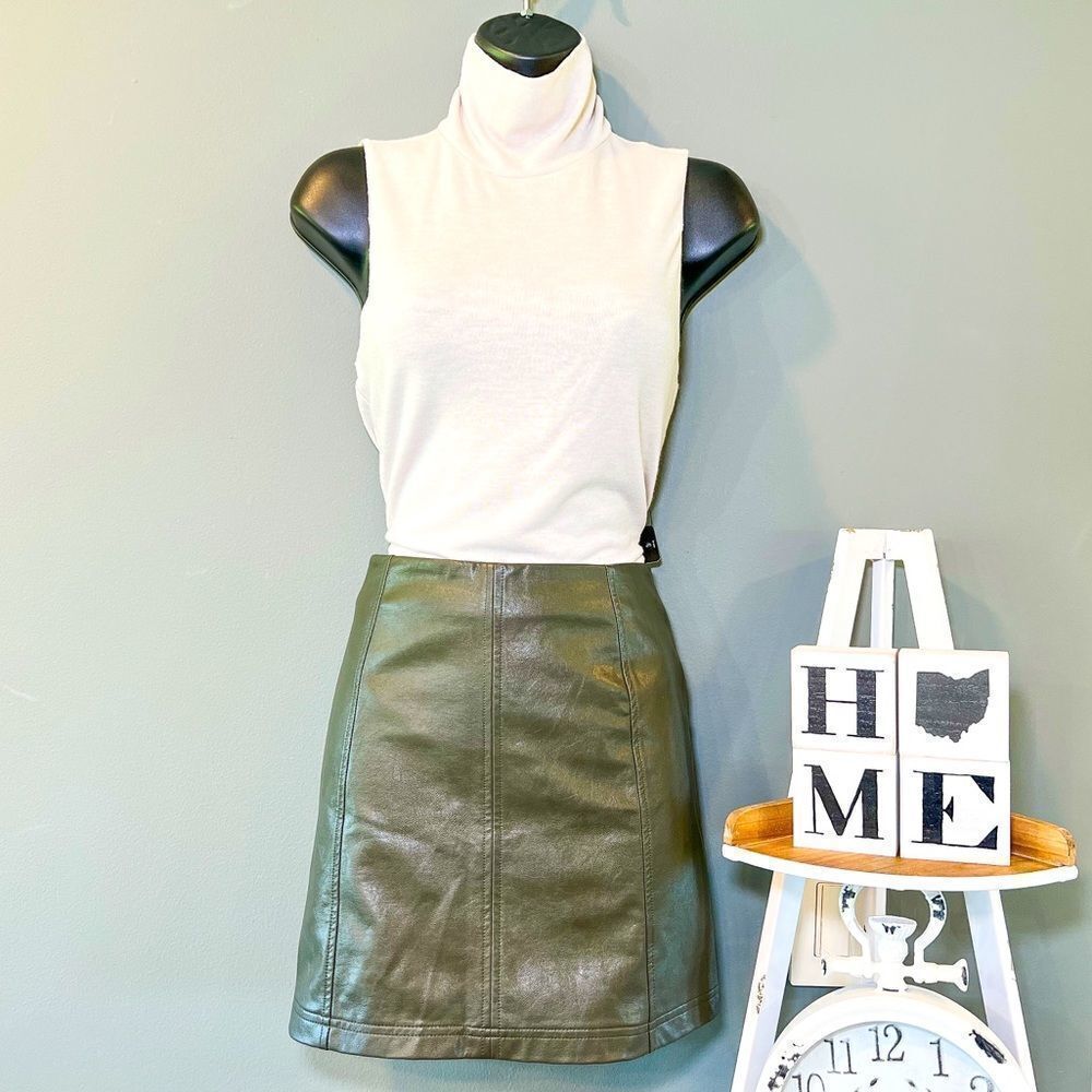 Francesca’s Collections Olive Green Faux Leather Skirt
